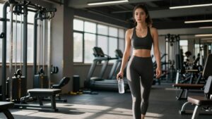 Woman confidently entering a gym